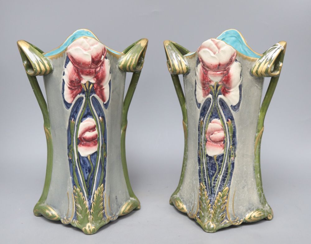 A pair of Jugendstil pottery vases, height 27cm